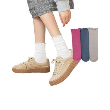 Imagem de Meia Feminina Térmica 3/4 Cano Curto Com Babado: Kit 4 Pares