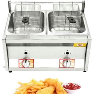 Imagem de Fritadeira comercial de bancada a gás, tanques duplos, aço inoxidável, grande capacidade, com cesta e tampa 10Lx2, para batatas fritas, cozinha doméstica, restaurante small gift