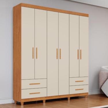Imagem de Guarda Roupa Casal 6 Portas 4 Gavetas Canadá Plus Conquista Móveis - Cinamomo/Off White
