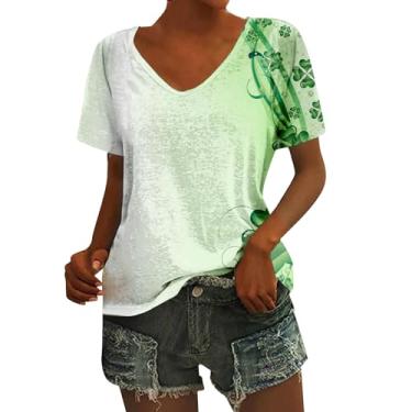 Imagem de Camiseta feminina trevo verde Dia de São Patrício, trevo, vintage, quatro folhas, retrô, gola V, camisetas atléticas para mulheres, Prata, XXG