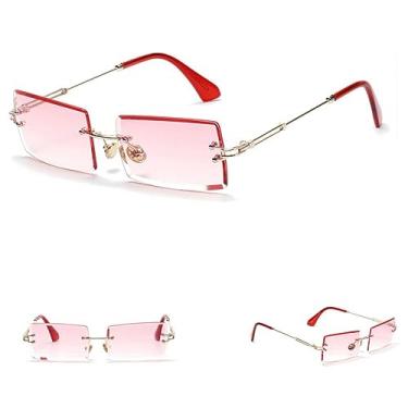 Imagem de Óculos de sol retrô sem moldura feminino, óculos de sol retangular transparente verde azul para mulheres uv400, dourado com rosa, tamanho único