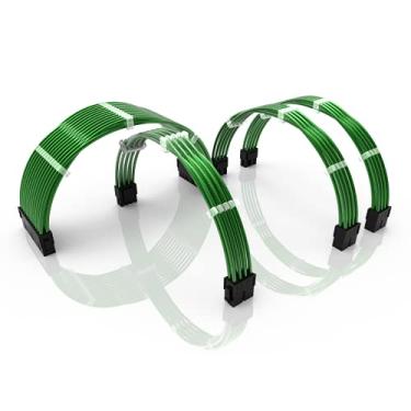 Imagem de LINKUP - Cabo de extensão de alimentação de PC PSU de 30 cm revestido de silicone macio e flexível para rotear GPU e CPU personalizados com kit de pente 1x 24P (20+4) 1x 8P (4+4) CPU 2X 8P (6+2) GPU 300 mm - Verde