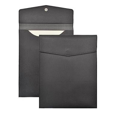 Imagem de VANRA 1 pasta de arquivo de couro PU vertical A4 porta-documentos envelope de arquivo de couro à prova d'água organizador de arquivos para tamanho carta com fecho de botão magnético (preto)