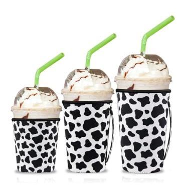 Imagem de Pacote com 3 mangas de café gelado reutilizáveis, capa isolante Jahomieo para bebidas frias, suporte de copo de neoprene para café Starbucks, McDonalds, café Dunkin, mais