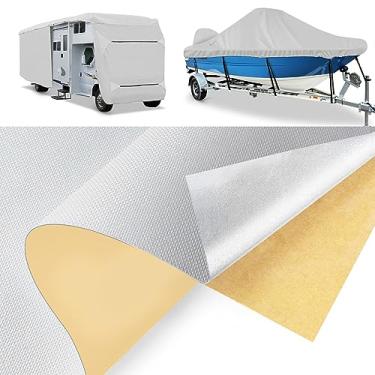 Imagem de BOATPRO Kit de reparo de capa de barco, 600D Super Stick Kit de reparo de patch de capa de barco autoadesivo para reparo de cobertura de piscina, capa para trailer, toldo, kit de reparo de lona resistente à prova d'água, cinza, 38 cm x 25 cm, 2 peças