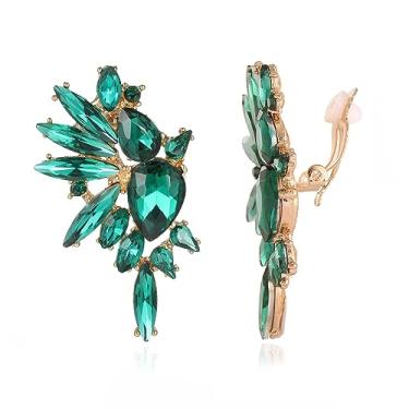 Imagem de Met-edianger Brincos vintage de strass com clipe de cristal retrô, brincos pendentes não perfurados para mulheres e meninas, Zinco, Strass Vidro