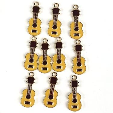 Imagem de Worlds Pingentes de liga de esmalte de instrumento musical banhado a ouro 10 peças para pulseira colar brinco faça você mesmo joias artesanato 23 mm x 9 mm