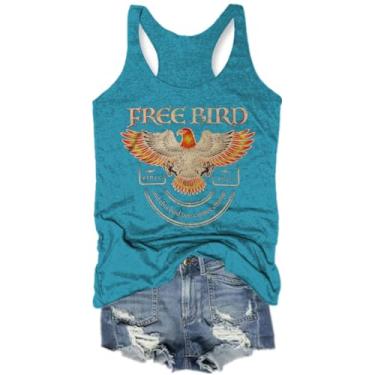 Imagem de Woffccrd Camiseta regata feminina vintage com estampa de flores silvestres casual boho cottagecore verão academia, Azul pássaro, M
