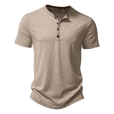 Imagem de Camisas de manga curta para homens outono verão gola redonda simples blusas masculinas 2024 na moda Y2K, B-934 cáqui, XG