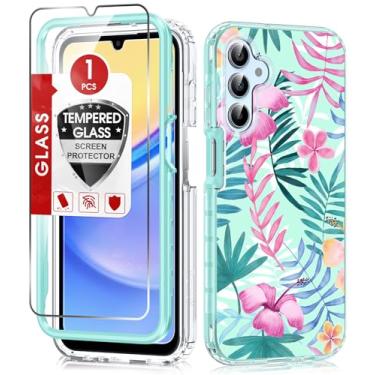Imagem de LeYi Capa para Galaxy-A15-5G: com estampa floral requintada e protetor de tela, capa protetora de camada dupla de corpo inteiro 360 robusta à prova de choque Slim Fit Galaxy A 15 5G para mulheres e