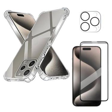 Imagem de Capa Capinha Anti Impacto + Película Premium 9D Cerâmica + Película de Câmera Para iPhone 15 Pro Tela De 6,1 Polegadas - (Bluepink)