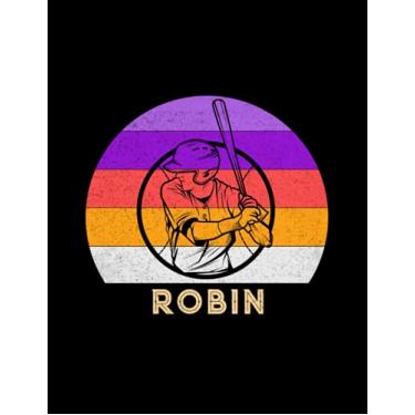 Imagem de Robin Name Gift Caderno forrado de beisebol personalizado, diário para amantes de esportes: negócios, 110 páginas, brochura elegante, diário, aula, 21,59 x 27,94 cm, orçamento, dinheiro, A4, 21,5 x 28