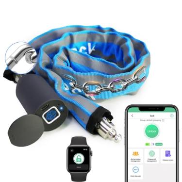 Imagem de Cadeado de Corrente eLinkSmart Sem Chave Impermeável Cadeado de Bicicleta 100 cm Cadeado de Corrente para Bicicleta Scooter Motocicleta Porta Cerca Portão Impressão Digital Bluetooth App Segurança