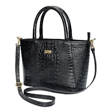 Imagem de Bolsa Feminina Couro Transversal Tiracorolo Preta Tote Madamix