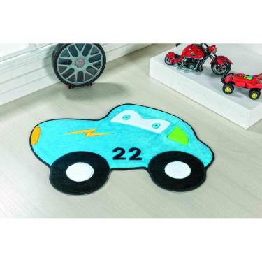 Imagem de Tapete Pelúcia Quarto Infantil Carro Corrida 22 Turquesa