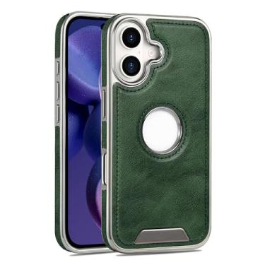 Imagem de POYUFRG Capa magnética para iPhone 16 Pro Max/16 Pro/16 Plus/16, capa fina de couro de negócios leve e luxuosa, imagem de logotipo, verde, 16 ProMax