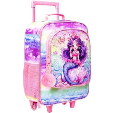 Imagem de Mala infantil para meninas e meninos, mala com rodinhas resistente à água, bagagem de viagem para crianças pré-escolares primárias, Mala de sereia para meninas, One Size, Bagagem para meninas