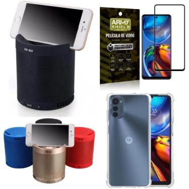 Imagem de Kit Caixa de Som Potente Q3 Moto E32 com Capa e Película 3D Armyshield