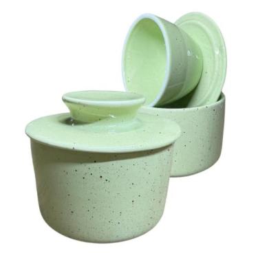Imagem de Manteigueira Francesa Porcelana Verde Mesclado mantém Cremosa Gourmet 