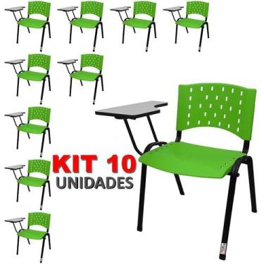 Imagem de Cadeira Universitária Plástica Verde 10 Unidades - ULTRA Móveis
