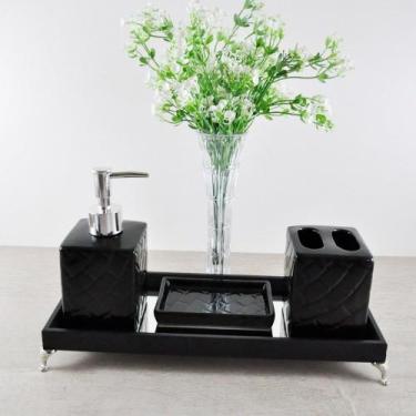 Imagem de Bandeja Espelhada Lavabo Banheiro "SLIN" madeira Preta 12x32x4cm pés d