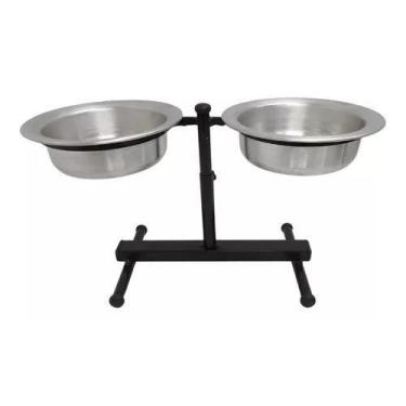 Imagem de Comedor Duplo Vasilha Cachorro Regulável Elevado Alumínio 1 Litro - O 