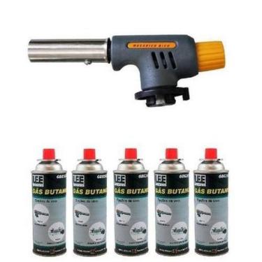 Imagem de Kit Maçarico Culinario Acendimento Manual 5 Refil De Gás - GT_Nautika