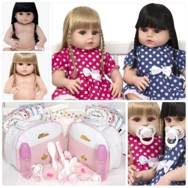 Imagem de Bebe Reborn Gêmeas Loira Morena Vestido Bolinha Pode Banho - Cegonha R