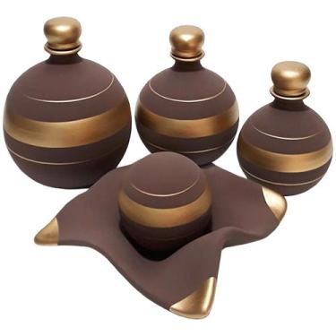 Imagem de Jogo De Vasos Trio Shalon E Centro De Mesa Chocolate - Retrofenna Deco