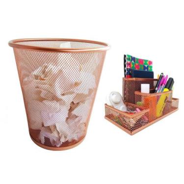 Imagem de Lixeira E Kit Organizador De Mesa Rose Gold Escritório - Markys Store,