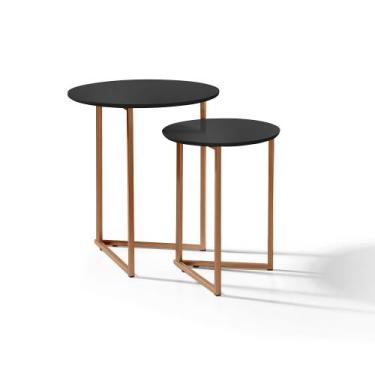 Imagem de Mesa Lateral De Sala Pé Ferro Estilo Industrial Cobre/Preto - DTH 