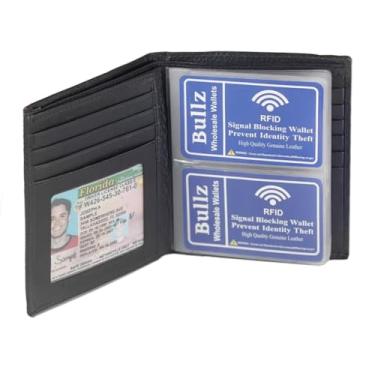 Imagem de Carteira masculina hipster de couro europeu dobrável com inserção de carteira de vinil resistente, Preto, One Size