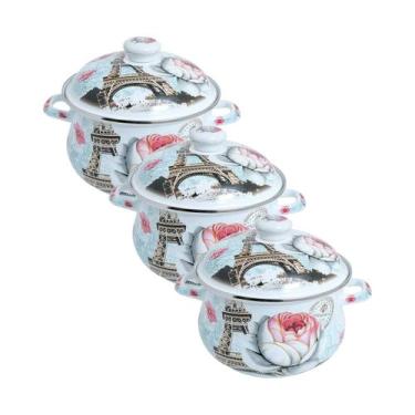 Imagem de Kit 03 Panelas Esmaltada C Tampa 3,6 Lts 22Cm Com Indução Decoração Pa