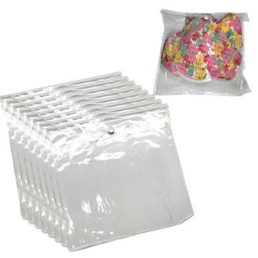 Imagem de Embalagem Multiuso PVC Cristal com Botão 22x22cm Kit 50unds - Embalage