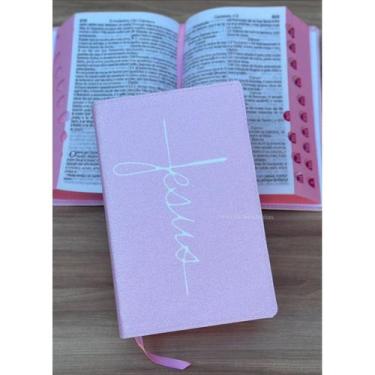 Imagem de Biblia Glitter 100% Rosa claro com nome JESUS - ARC - CENTRAL