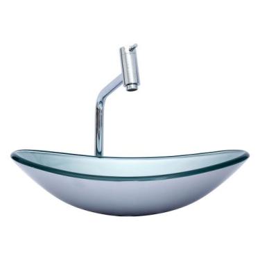 Imagem de Kit Banheiro Cuba Vidro Oval 47 Cm + Torneira Link + Válvula - Lopazzi