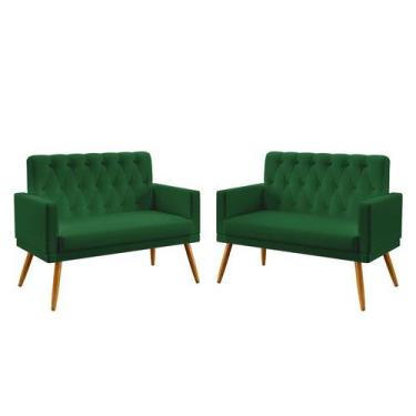 Imagem de Kit 2 Poltronas Namoradeira Vega com Rodapé e Capitonê Suede Verde Ara