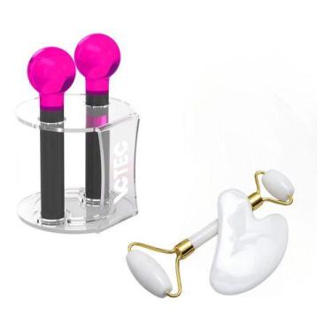 Imagem de Esfera Cromoterapia Rosa C/ Rack + Kit Jade E Gua Sha Branco - Vctec