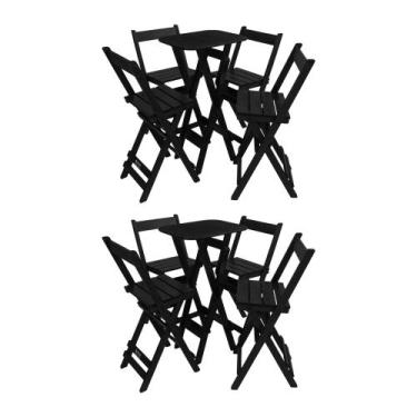 Imagem de Kit 2 Conjuntos Mesa Bistrô Bar Dobrável com 4 Cadeiras em Madeira Mac