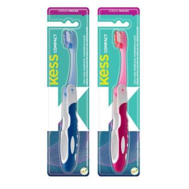 Imagem de Escova Dental Cabo Dobrável Cerdas Macias Compact Plus Kess, Azul