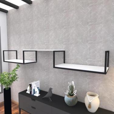 Imagem de Prateleira industrial suspensa estante parede nicho branco cozinha esc