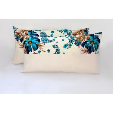 Imagem de PAR Fronha 100%algodão Estampado AZUL Com Palha Liso Ziper - THAIS ENX