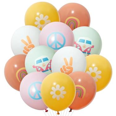 Imagem de ANGOLIO 50Pcs Groovy Retro Hippie Balloons Girls Party Theme Smile Faces For Birthday Theme Party for Boy and Girl Retro different pattern Party Decor Carnival Decoration
