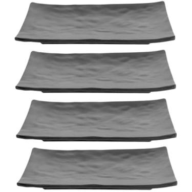 Imagem de Kit 4 Travessas para Sushi em Melamina Retangulares 20x14cm Preto Gourmet Mix Prato para Servir Comida Japonesa