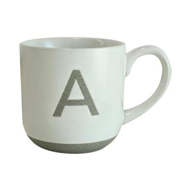 Imagem de COLLECTIVE HOME - Caneca de cerâmica, design de letra maiúscula, textura de arenito fosco, minimalista e elegante, 425 g, perfeita para presentes personalizados (A)