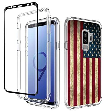Imagem de Tothedu Capa de telefone para Galaxy S9+ Capa Samsung S9 Plus G965U com protetor de tela de vidro temperado, linda estampa de bandeira transparente capa protetora de corpo inteiro para Samsung Galaxy
