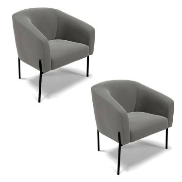 Imagem de Cadeira Sala De Jantar Pé De Ferro Preto Kit 2 Stella Suede D03 - D`rossi Cor Grafite