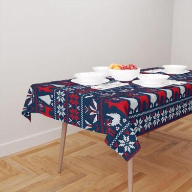 Imagem de Toalha De Mesa Retangular 8 Lugares Tecido Oxford Renas Textura Bordad