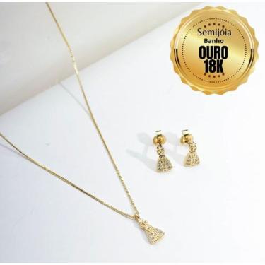 Imagem de Conjunto Colar E Brincos Nossa Senhora Aparecida Cravejados com Zircôn