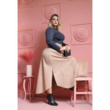 Imagem de Saia Longa Plus Size Feminina De Moletinho Com Fenda Lateral - Dona On